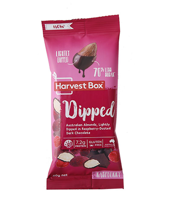 HAB1475 Harvest Box 覆盆子黑巧克力烤杏仁坚果 Dipped Australian Roasted Almonds, Lightly Dipped in Rasberry Dusted Dark Chocolate 10 x 40g .jpg