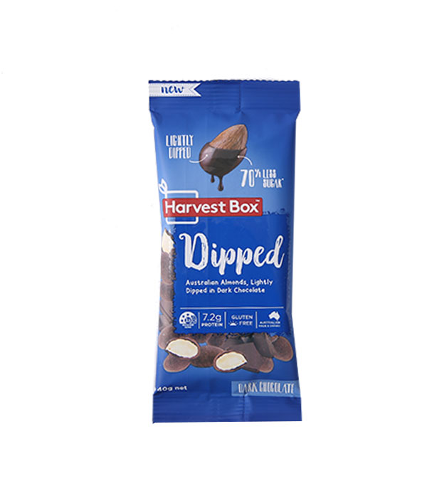 221729588245306906.jpg HAB1476 Harvest Box 黑巧克力杏仁坚果 Dipped Australian Roasted Almonds, Lightly Dipped in Dark Chocolate 10 x 40g.jpg
